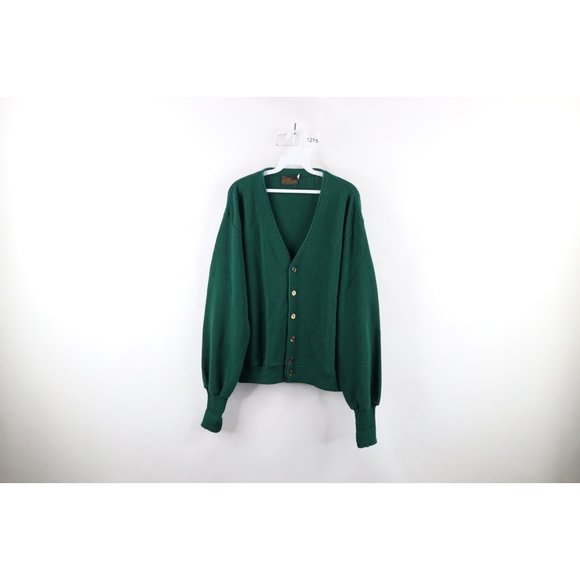 Vintage 70s Streetwear Mens Large Knit Kurt Cobain Cardigan Sweater Green USA